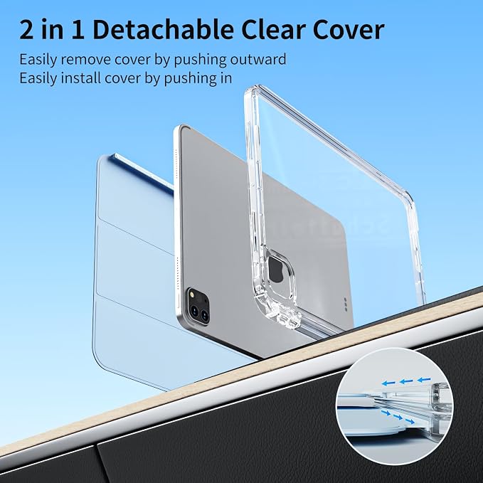 Case for iPad Air 13 Inch Case M4/M3/M2 (2026/2025/2024) Pro 12.9 Inch (6th/5th Gen 2022/2021) 2 in 1 Detachable Cover with Clear Hard Back Supports Touch ID Auto Wake/Sleep Black