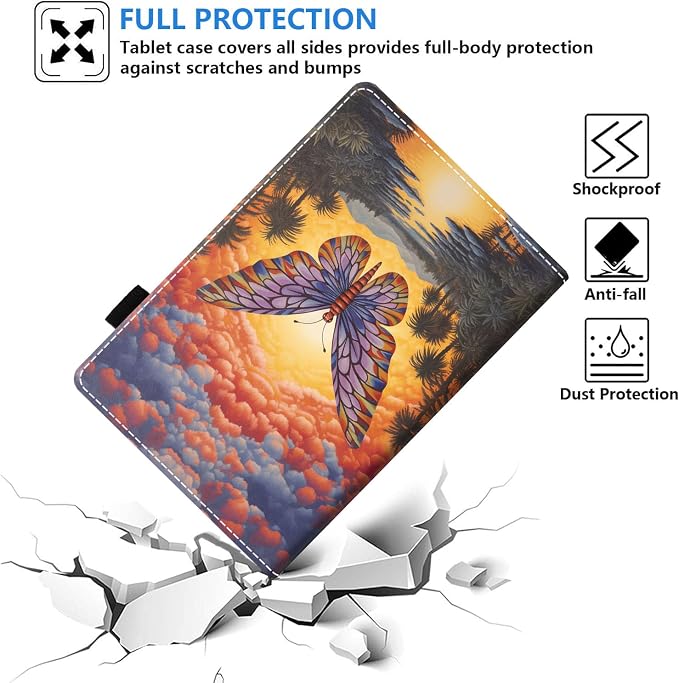 Case for Amazon Kindle Fire HD 10 Tablet (10.1 inch 9th/7th Generation 2019/2017 Release) Slim PU Leather Stand Folio Cover with Auto Wake Sleep Abstract Paint Butterfly