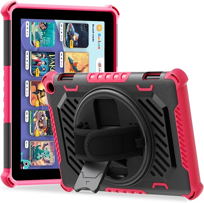 for Flre HD 8 &amp 8 Plus Case 12th/10th Generation | (2024/2022/2020 Release) with 360 Kickstand Hand Strap for Kids