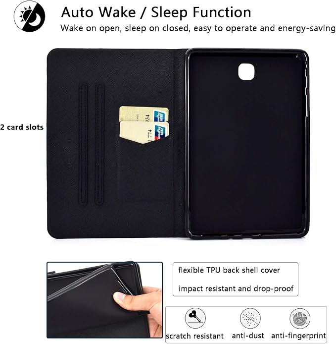 Case for Samsung Galaxy Tab A 8.0 inch Tablet Case 2015 (Model SM-T350/T355/P350/P355) with Pencil Holder [Auto Sleep/Wake] Stand Folio PU Leather Shockproof Cover Magnetic Smart WalletNight