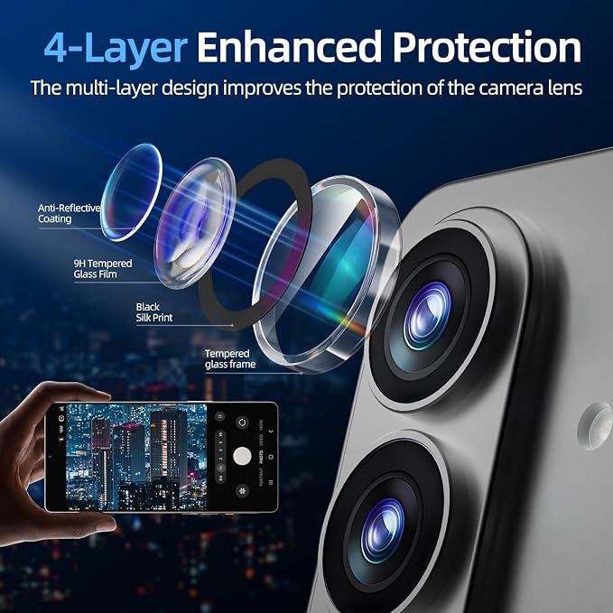 X-it Camera Lens Protector for Samsung S25 9H Tempered Glass Independent Metal Aluminum Edge Original Protection Design Suitable for Phone Case Anti-scratch Anti-reflectiveBlue