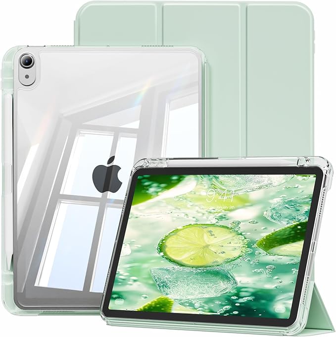 Case for iPad Air 11 M4/M3/M2 &amp iPad Air 5th/4th Gen 10.9-Black | For iPad Air 11 2026/2025/2024 &amp Air 10.9 2022/2020 2-in-1 Removable Transparent Back with Pencil Holder Auto Sleep/Wake