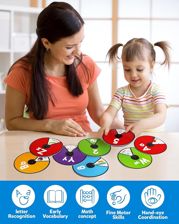 Coogam Interactive Alphabet Spinning Card for Toddler, ABC Letters Numbers Learning Game, Pattern Color Sight Words Educational Flashcard, Montessori Toy Gift for Preschool 3 4 5 Year Old
