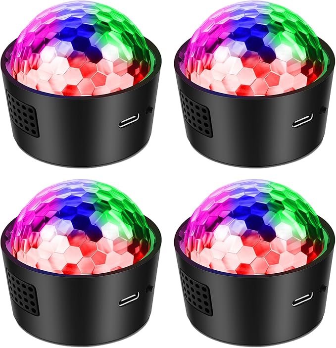 4-Pack Wiwreenm Mini Disco Ball Sound Activated Night Lights Projector for Kids,Halloween,Disco Decoration for Car/Parties