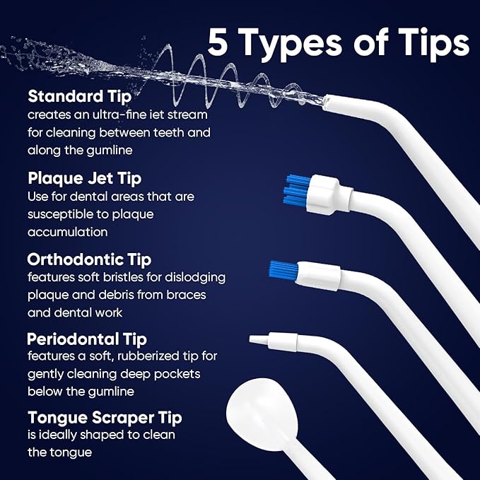 MySmile LP211 Cordless Water Flossers, Portable Rechargeable Oral Irrigator for Teeth Cleaning, 5 Cleaning Modes, IPX7 Waterproof, 8 Replacement Tips and a Storage Pouch (Pearl White)