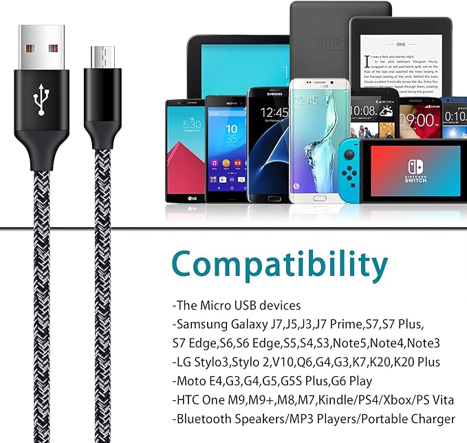 Micro Charger Phone Android Cables for Samsung Galaxy A9 Star LiteC8 J8 J7 | J3V J5J7V J3 Prime CrownS7 S6 S5 1A Wall Charger Box6FT Fast Micro Charging Cable
