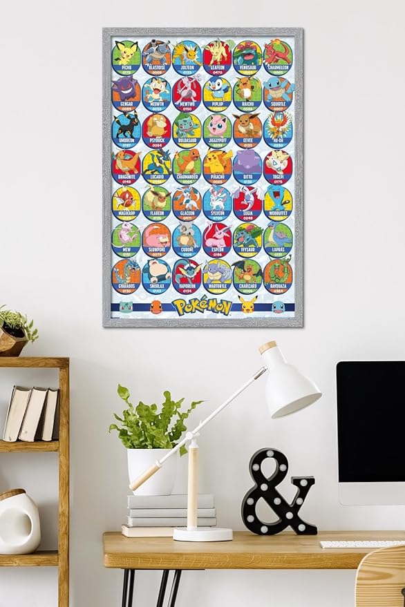 Pokémon: All-Time Favorites - Grid Wall Poster, 34L" x 22.4W", Gray Framed Version