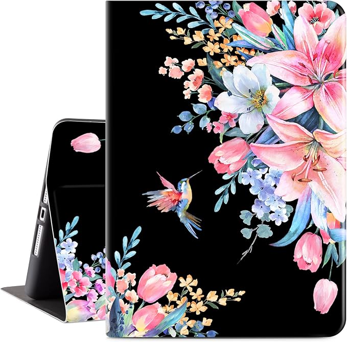 Vimorco for iPad 10.2 Case 9th Generation Cover Flower Cats for iPad 9th/8th/7th Generation Case Slim Soft Rubber Back Adjustable Stand Auto Wake/Sleep Smart Black Cat