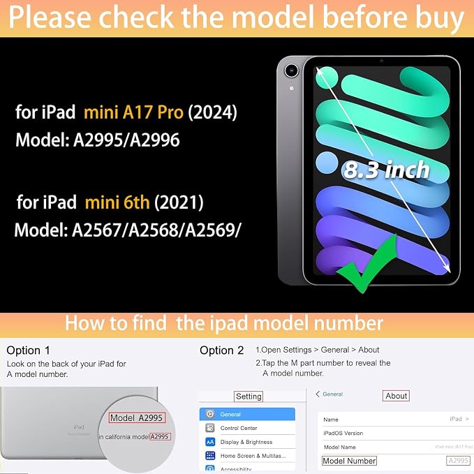 Teryeefi for 2024 iPad mini 7 Case A17 Pro for iPad mini 6th Generation Case 2021 8.3 Inch with Pencil Holder Auto Wake/Sleep Slim Clear Back Shell Cover (Blue Bow)