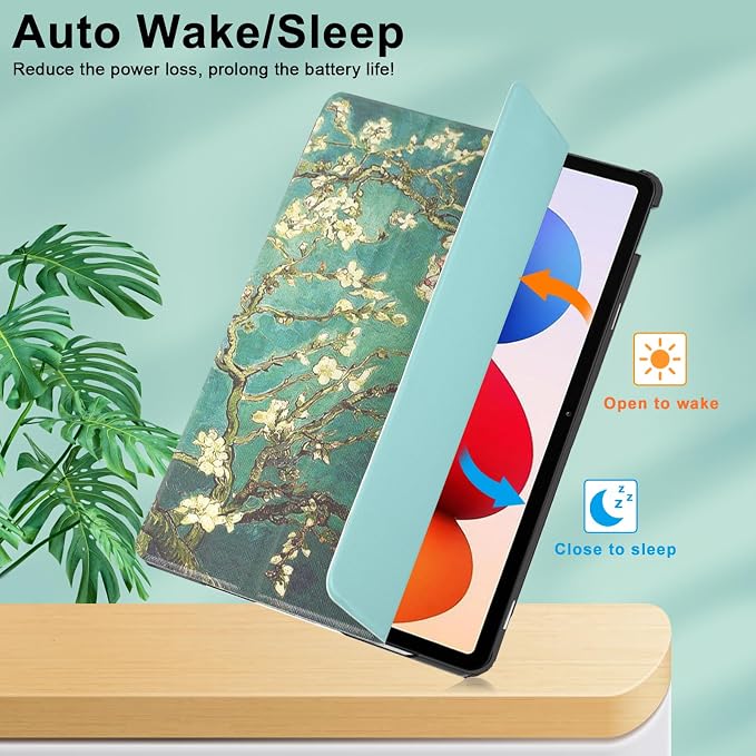 Caweet Case for Xiaomi Redmi Pad 2 PRO 12.1 Inch 2025 Released Lightweight Hard Back Shell Tri-Fold Stand Cover with Auto Sleep/Wake Almond Blossom
