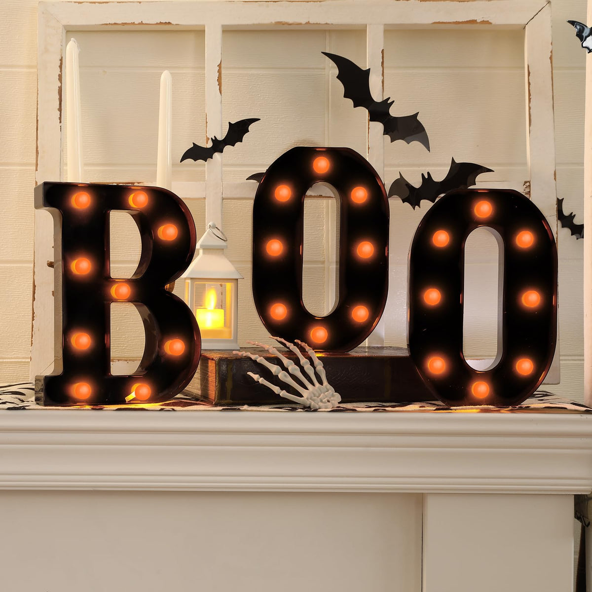 Halloween Decorations-3 LED Marquee Light up Letters "BOO" Sign Halloween Decor for Kitchen Tabletop Fireplace Mantel Party Indoor