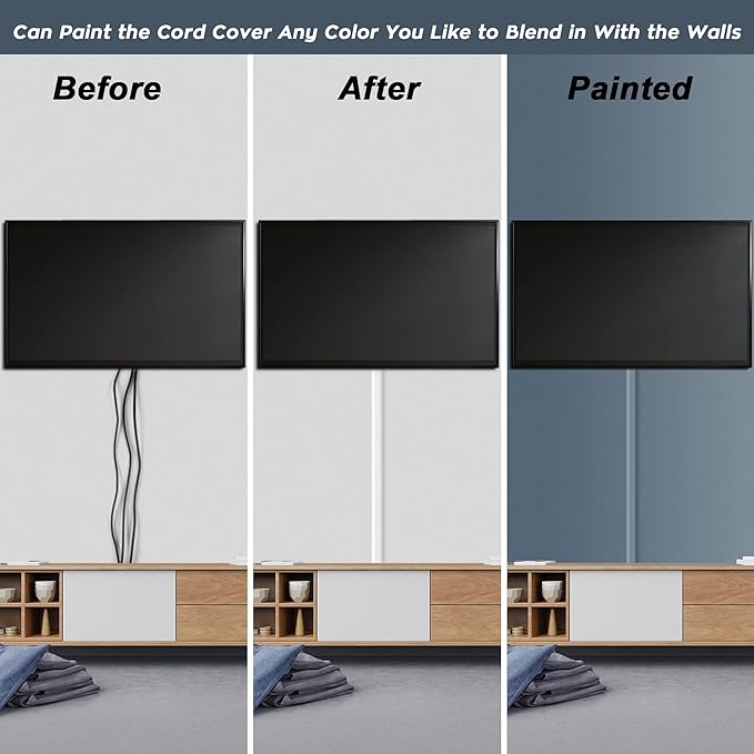 TV Cable Hider - 62.8in PVC Cord Hider Cable Management Wall, Paintable Cord Concealer for Wall Mounted TV, Cables Raceway White Wire Hider, Wall Wire Covers for Cords, 4* L15.7in *W1.2in *H0.59in