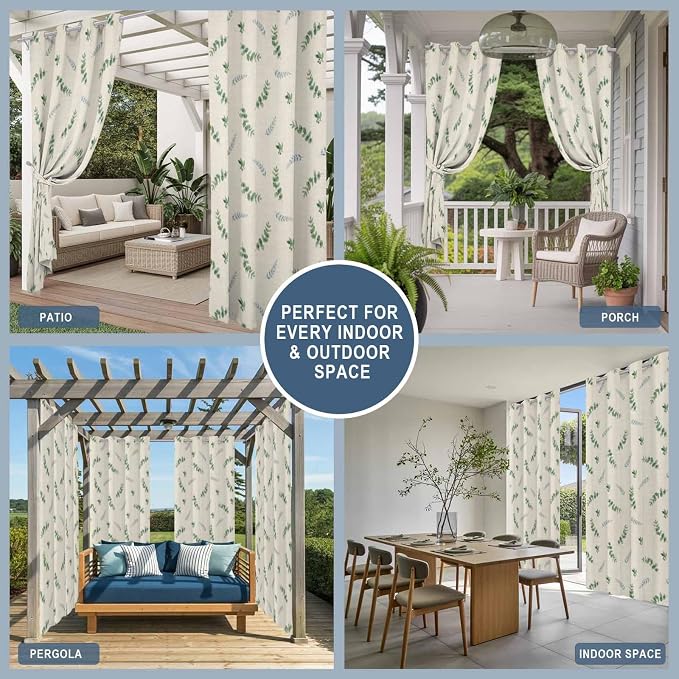 Leaf Outdoor Curtains for Patio Summer Jugal Leaves Pastoral Plant Linen
