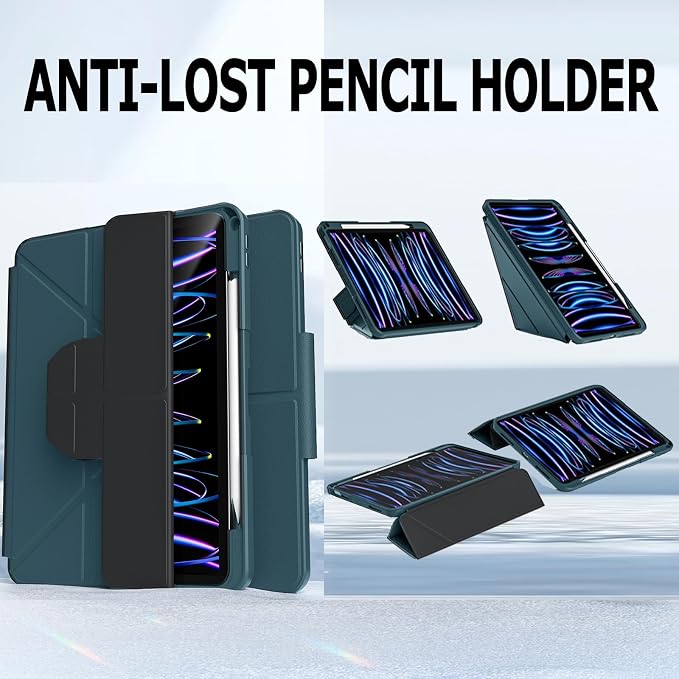 Military Grade Case for iPad (A16) 11 2025 10th Gen 10.9 2022 Black | Pencil Holder Auto Sleep/Wake Multi Angle Magnetic Stand Hard Clear Acrylic Back Shockproof Protective Cover