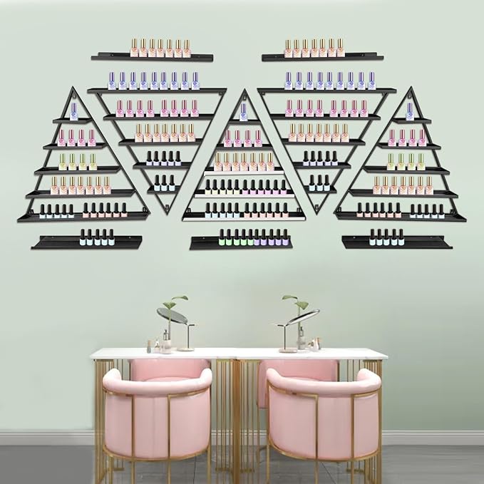 10PCS Triangular Nail Polish Racks, Metal Wall-Mounted Display Rack for Nail Polish Bottles, Lipstick Perfume Wall Shelf Essential Oil Organizer for Home Spa Nail Salon Shop