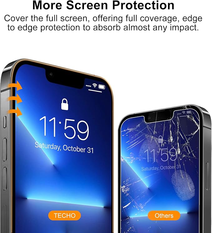 TECHO Privacy Screen Protector Compatible with iPhone 14 Plus/iPhone 13 Pro Max Tempered Glass Film (Edge to Edge Full Coverage) (Anti Spy) (Case Friendly) (2 PACK) (6.7 inch)