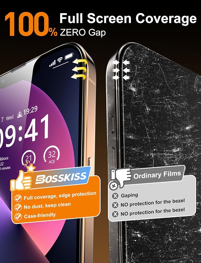 BossKiss for iPhone 11/iPhone XR Screen Protector TOP 9H Hardness Military Grade Shatterproof HD Tempered Glass Full Coverage Anti-Scratch Easy Installation Case Friendly 2 Pack