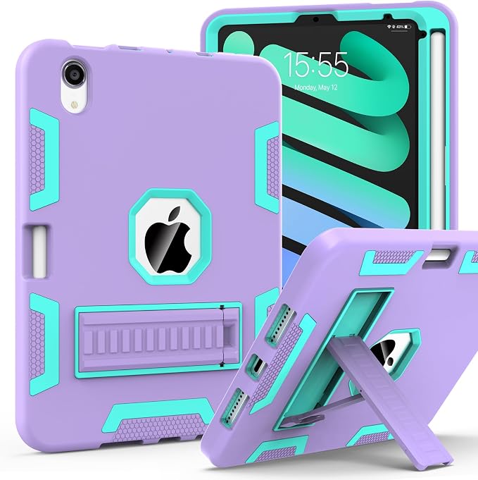 CCMAO iPad mini 5 Case 2019 iPad mini 4 Case 2015 Heavy Duty Shockproof Hybrid Protective Cover for iPad mini 5th/4th Generation 7.9 inch Purple+Green