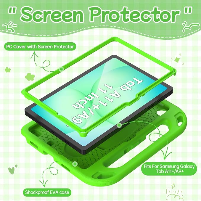 BMOUO Kids Case for Samsung Galaxy Tab A11+ Plus 11” 2026/A9+ Plus 2023 11 inch Tablet with Screen Protector Shockproof Lightweight Stand Handle Galaxy Tab A11 Plus/A9 Plus Case for Kids Black