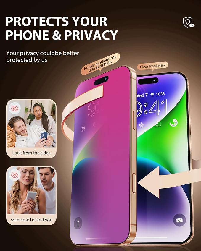 PDDKISS Compatible for iPhone 12/12 Pro Privacy Screen Protector | Pink Gradient Anti Spy Anti Blue Light HD 6.1 Inch Tempered Glass Easy Installation