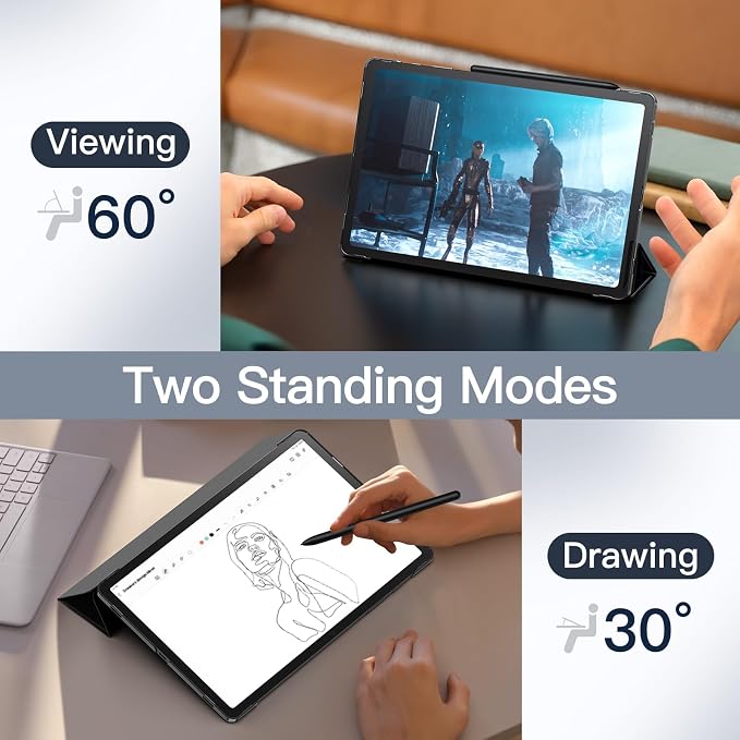 JETech Case for Samsung Galaxy Tab S10 Plus/Tab S9 Plus 12.4-Inch Translucent Back Tri-Fold Stand Protective Tablet Cover Support S Pen Charging Auto Wake/Sleep (Black)