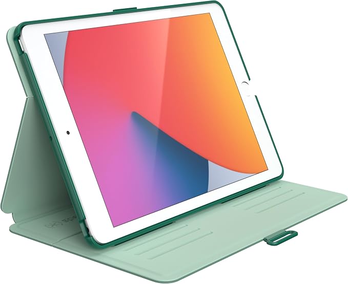 Speck Balance Folio Case for iPad 10.2 Inch (2019-2021) - Drop &amp Camera Protection Slim Multi Range Stand Apple Pencil Holder - Arcadia Navy/Moody Grey