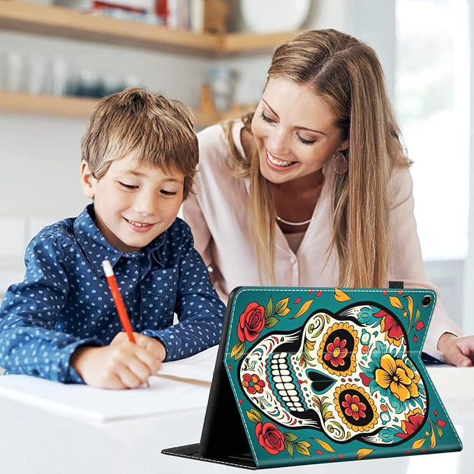 Case Cover for Amazon All-New Kindle Fire 7 Tablet (2022 Release-12th Generation) Latest Model 7 Slim Folding Stand Cover with Auto Wake/Sleep Dancing Skeleton in Mexican Costume