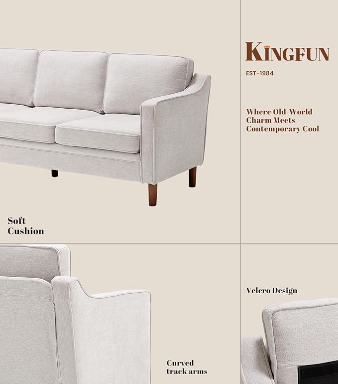 Kingfun Living Room Furniture Sets, 3 Seater Couch, Armchair and Loveseat, Mid Century Modern Sofa Set, Chenille Couch with Solid Wood Frame for Living Room & Bedroom, Silver Gray