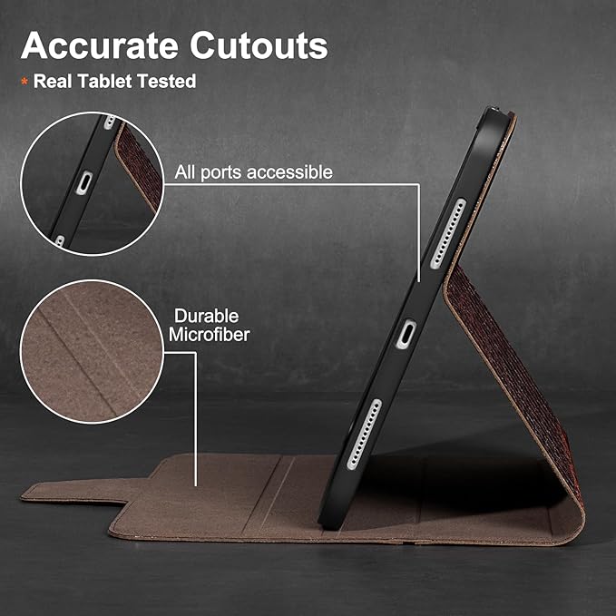 Gexmil Leather Case for iPad Pro 11 Inch M5/M4 2025/2024Crocodile Brown | Genuine Leather CoverPencil HolderMagnetic ClosureSmart Folio Auto Sleep/WakeProtectiveAdjustable Stand