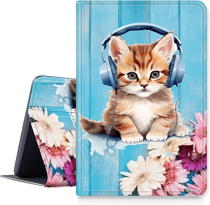 Case for Fire 7 2019/2017/2015Black Cat Purple Roses | DIGTIALL Slim Cover for Fire 7 Tablet 9th/7th/5th Gen 7.0 Folding Stand Protective Case Auto Sleep/Wake Smart Shell