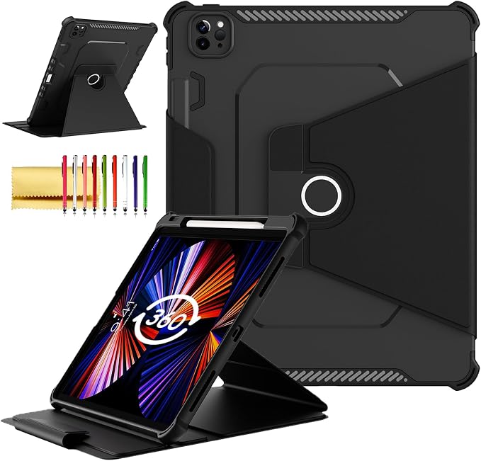 Kids Case for iPad Pro 11 M5/M4 &amp iPad Air 11 (2026/2025/2024) Shockproof Case with Pencil Holder Techcircle Light EVA Foam Handle Stand Bumper Protective Child Friendly Drop Proof Cover Black
