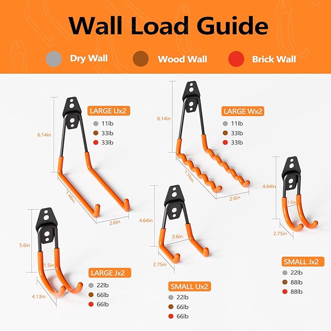 Garage Storage Hooks, 12 Pack Steel Heavy Duty Wall Mount Hooks for Hanging Bike, Ladder, Garden Tools