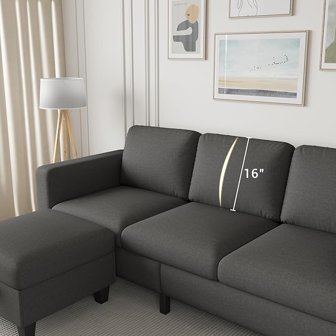 Youmumeub Sectional Sofa Couches for Living Room - Small Living Room L Shaped Pet Friendly Modular 3 Seater Couch-Convertible Washable Covers Suitable for Apartment Bedroom Office-Dark Gray Linen