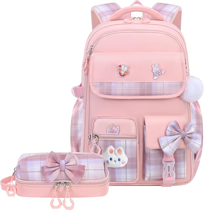 Girls Backpack,Kids School Backpack With Lunch Box Pencil Case Set,Cute Childrens Schoolbag For Girls