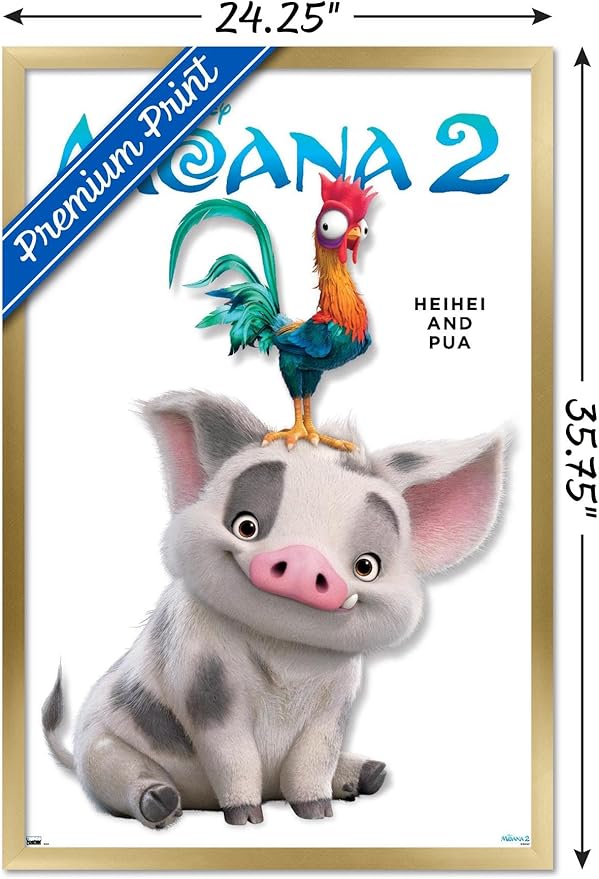 Disney Moana 2 - Heihei and Pua Feature Series Wall Poster, 34L" x 22.4W", Gold Framed Version
