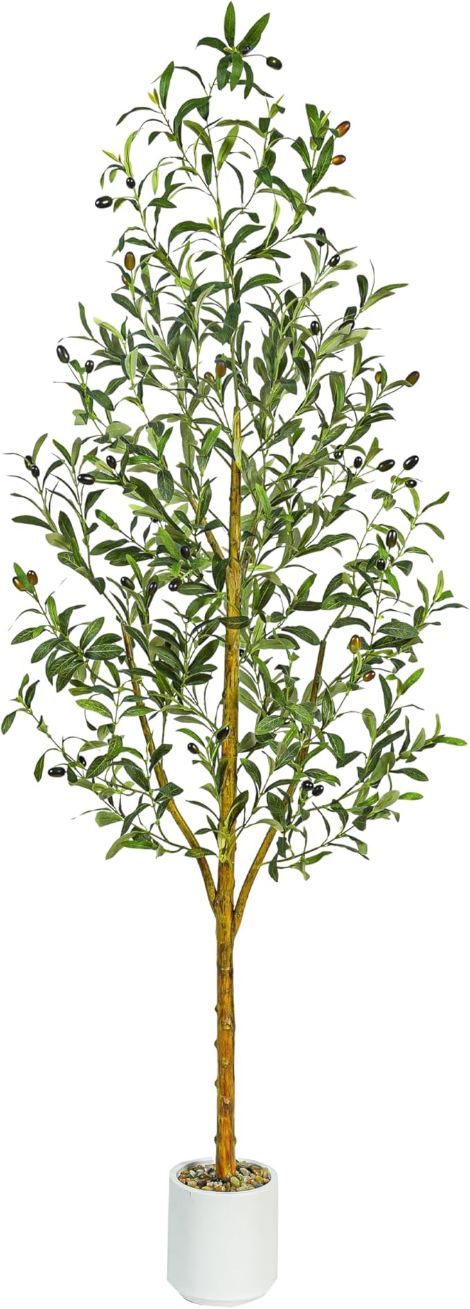 Artificial Olive Tree Artificial Plants, Tall Faux Olive Silk Plant with White Planter Home Office Decor Indoor Fake Potted Tree with Lifelike Fruits Housewarming Gift (1, White, 7FT)