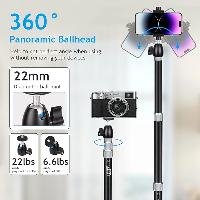 Taisioner Camera Desk Mount with 360° Ball Head, 15.7"-35.4" Adjustable Aluminum Alloy Stand - 6.6LBS Load C Clamp for DSLR, Ring Light, Live Streaming, Photo/Video Shooting