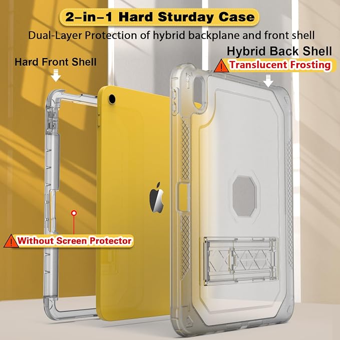 ZoneFoker Case for iPad 11-inch (A16) 2025 / iPad 10th Gen 10.9 inch 2022 Heavy Duty Shockproof Rugged Protective with Pencil Holder 11th / 10th Translucent Cover with Kickstand