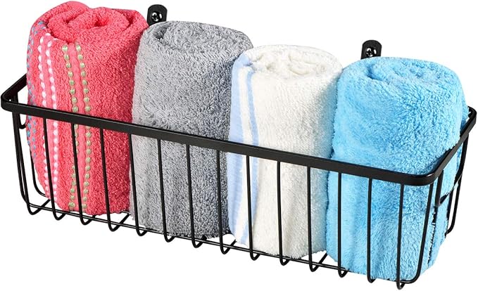SheeChung Farmhouse Decor Metal Wire Bathroom Storage Organizer Basket Bins - for Cabinets, Shelves, Closets, Vanity Countertops, Under Sinks, Pantry, Laundry Room, Garage - Small, 2 Pack (Black)