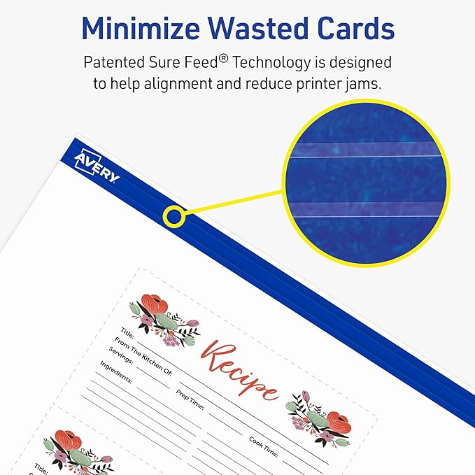 Avery Printable Index Cards, Sure Feed Technology, 3" x 5", Matte White, Laser & Inkjet Compatible, 150 Blank Cards Total, Great for Product Branding, Marketing, and More (5388)