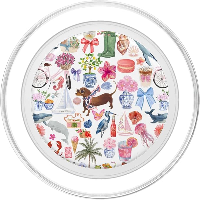 Aesthetic European Summer Bow Cute Dachshund Collage Art PopSockets PopGrip for MagSafe