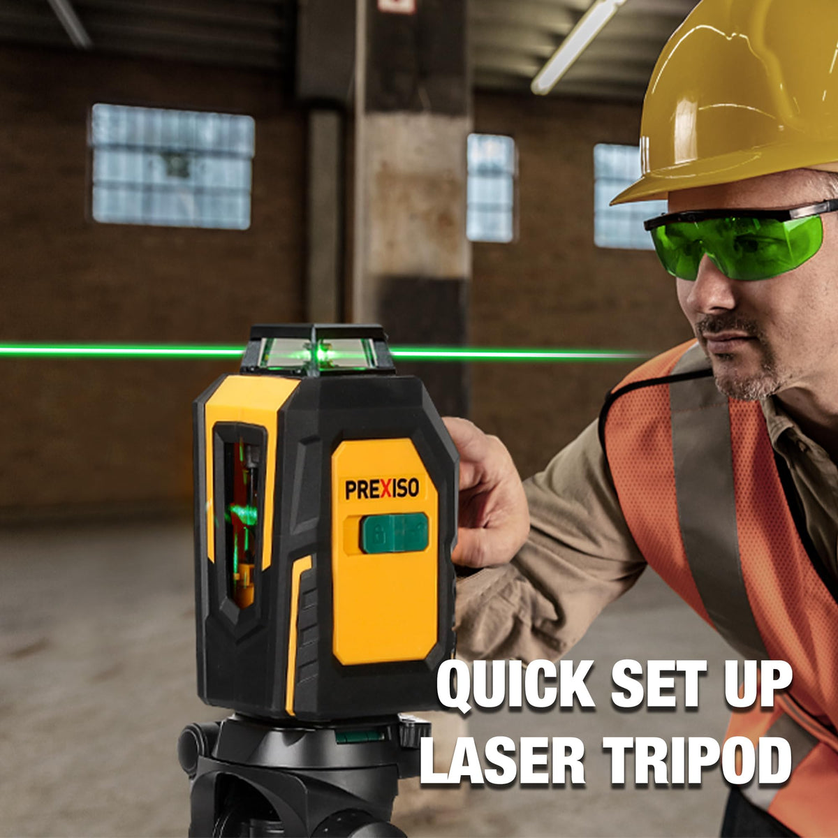 PREXISO 360° Laser Level with Tripod, 100Ft Self Leveling Cross Line Laser- Green Horizontal Line for Construction, Floor Tile, Renovation with Target Plate, Green Glasses, Carry Bag, 4 AA Batteries