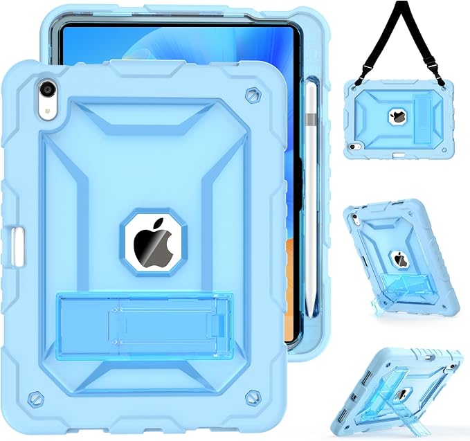 TIMISM Case for iPad 10th Generation 2022 iPad (A16) 11 Inch 2025 with Pencil Holder &amp Kickstand Translucent Hard PC Back Cover Heavy Duty Shockproof Protective Case for iPad 11/10 Clear Blue