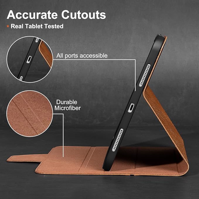 Gexmil Leather Case for iPad Pro 11 Inch M5/M4 2025/2024Crocodile Brown | Genuine Leather CoverPencil HolderMagnetic ClosureSmart Folio Auto Sleep/WakeProtectiveAdjustable Stand