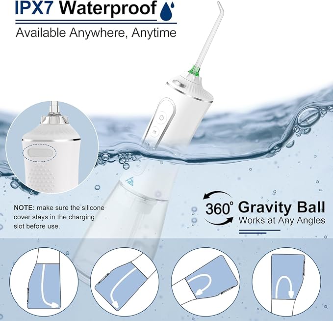 Dental Flosser with 5 Modes, Cordless Travel Dental Flosser, Rechargable, Long Lasting Battery, 300ml Water Tank, Travel Friendly. FDA Accepted.