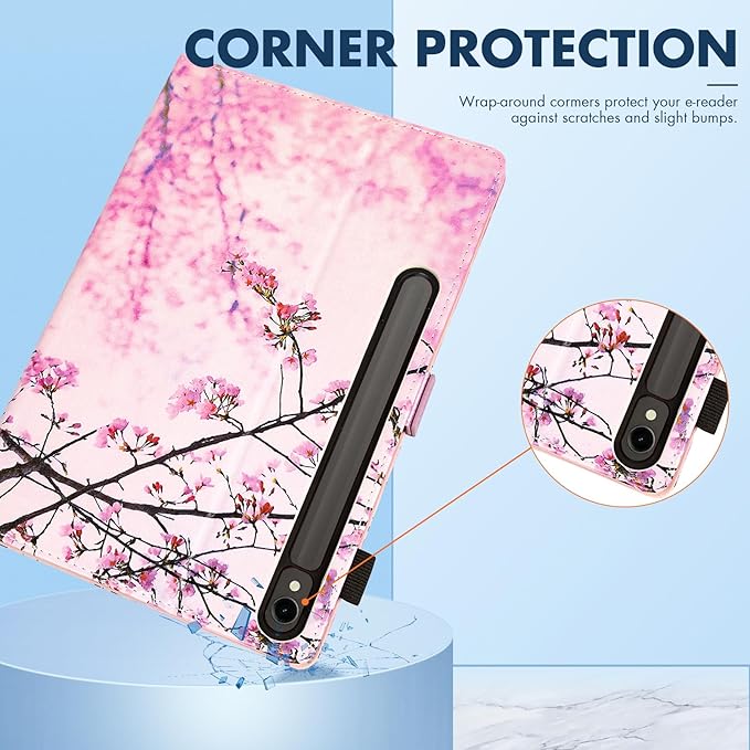 Dteck Wallet Case for Galaxy Tab S10+/S9+/S7 FE/S8+/S7 Plus 12.4 Tablet Premium PU Leather Folding Stand Auto Wake/Sleep Pen Holder Case with Hummingbirds