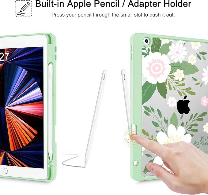 Tuiklol for iPad 10.2 inch 9th / 8th / 7th Gen 2021 2020 2019 Release Case | Built in Pencil Holder - TPU Protection Trifold Stand Stand Clear Back Tablet Cover With Auto Wake/Sleep Blue berries