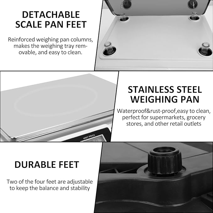 YIFOR Price Computing Scale 88lb/40kg LCD Digital Commercial Price Scale with Stainless Steel Platform,Produce Scale & Food Scale for Farmers Market, Retail Outlets, Meat Shop (Flat Plate)