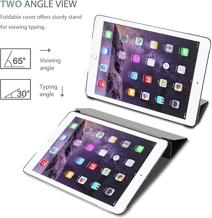 ProCase Slim Stand Case for iPad Air 2nd Gen 2014 Black | Fits Models A1566 / A1567 Ultra Slim Lightweight Protective Shell Translucent Frosted Back