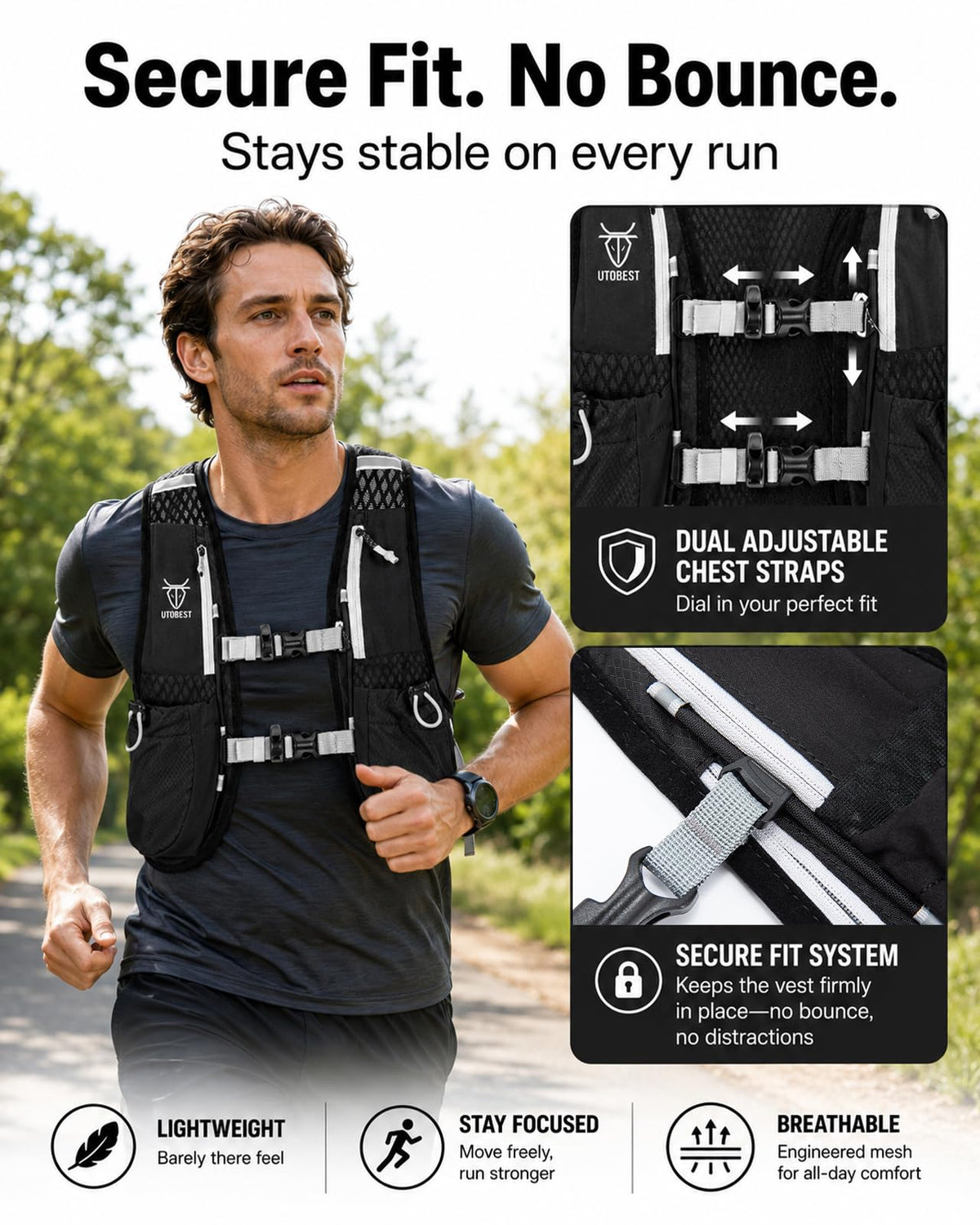 UTOBEST Running Vest Lightweight Running Hydration Vest with Water Bladder for Trail Running Marathon Race Hiking